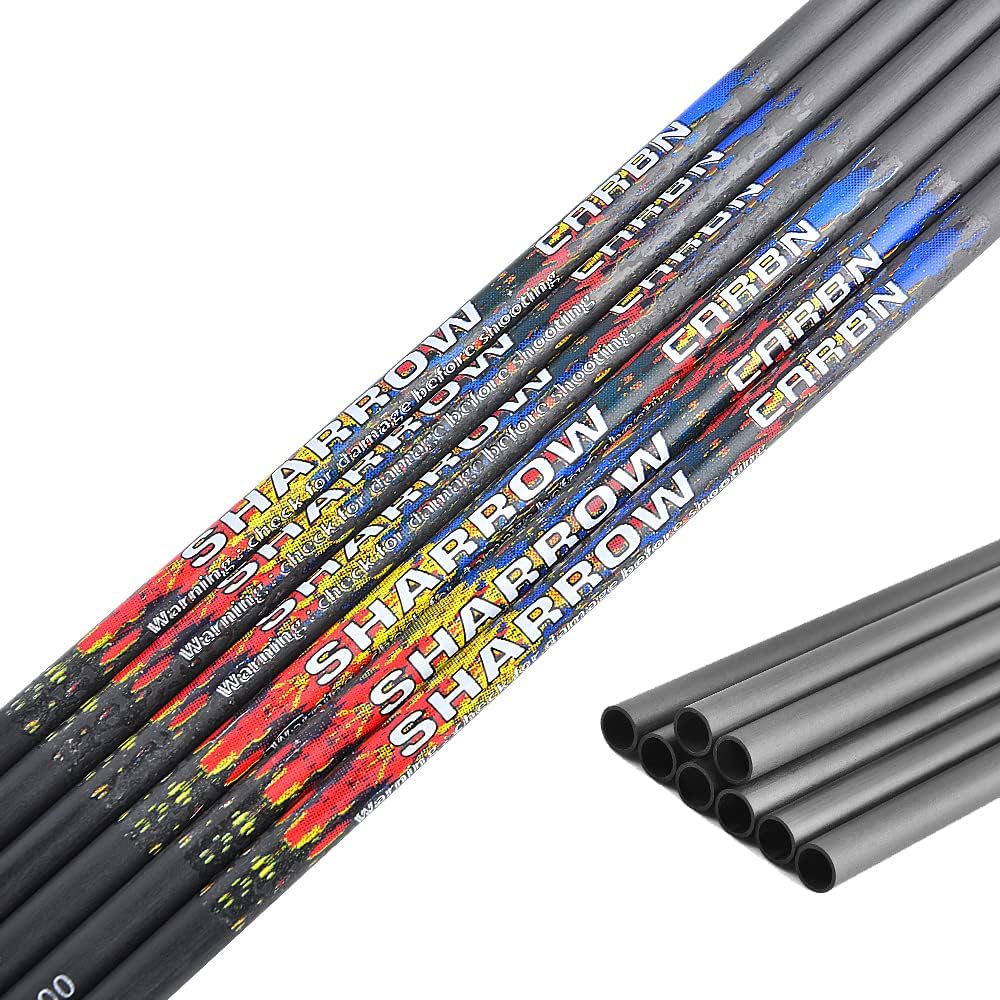 AMEYXGS 12 Pack 31 Inch 6.2mm Archery Pure Carbon Arrow Shaft Spine 250/300/350/400/500/600 Carbon Arrow Tube ID 6.2mm for Compound Bow Recurve Bow DIY Archery