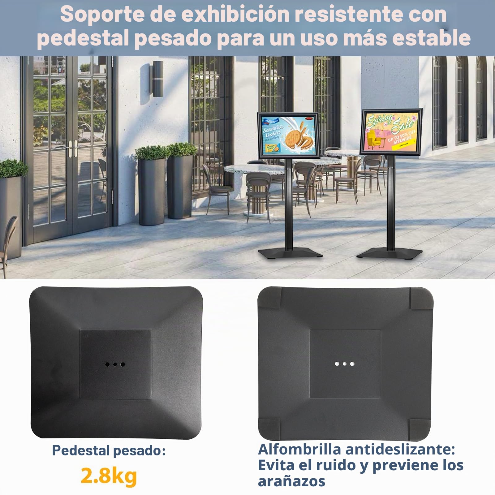 A3 Soporte de exhibición Soporte de letrero de alta resistencia Soporte de letrero de piso, soporte de cartel Pedestal Letreros de pie para anuncios, menú, aviso, fiestas (negro)