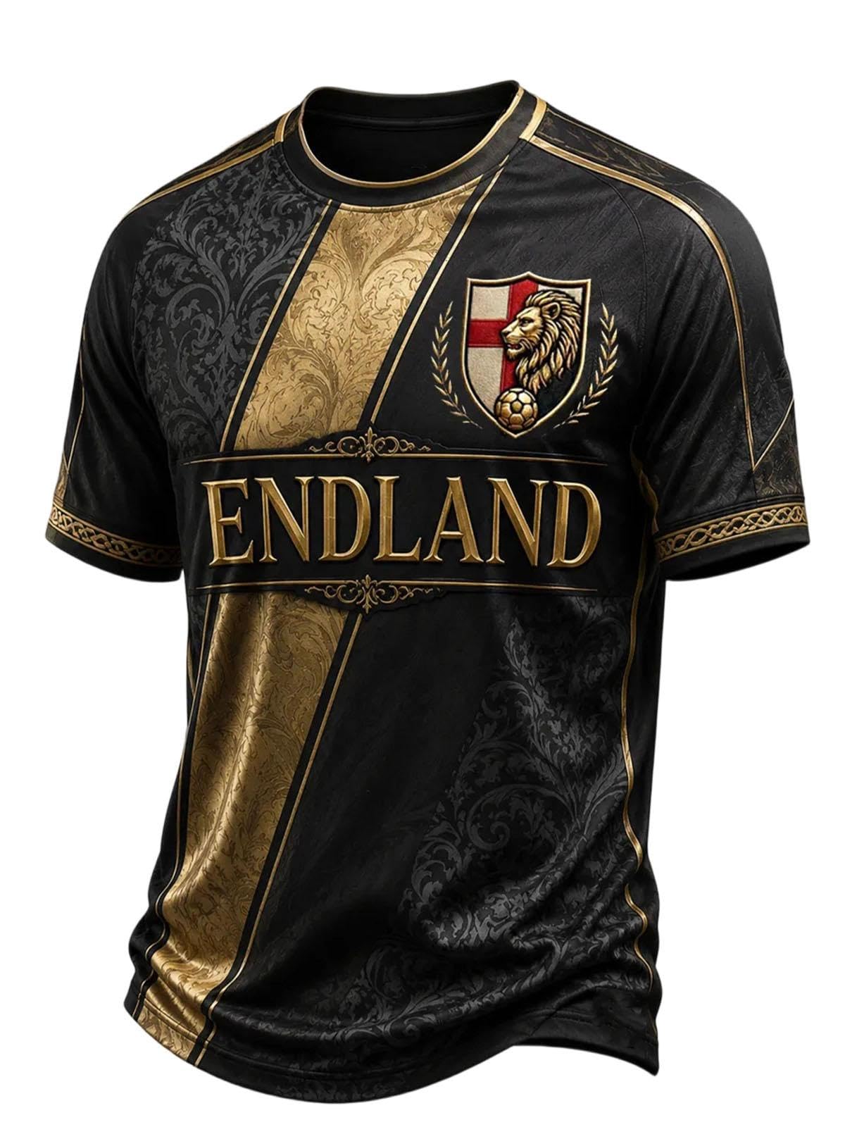 England World Cṳp Football Shirt 2026 Short Sleeve T Shirt for Supporters of Football Casual Lions Print Crewneck Top Outdoor Sports Shirts for Men