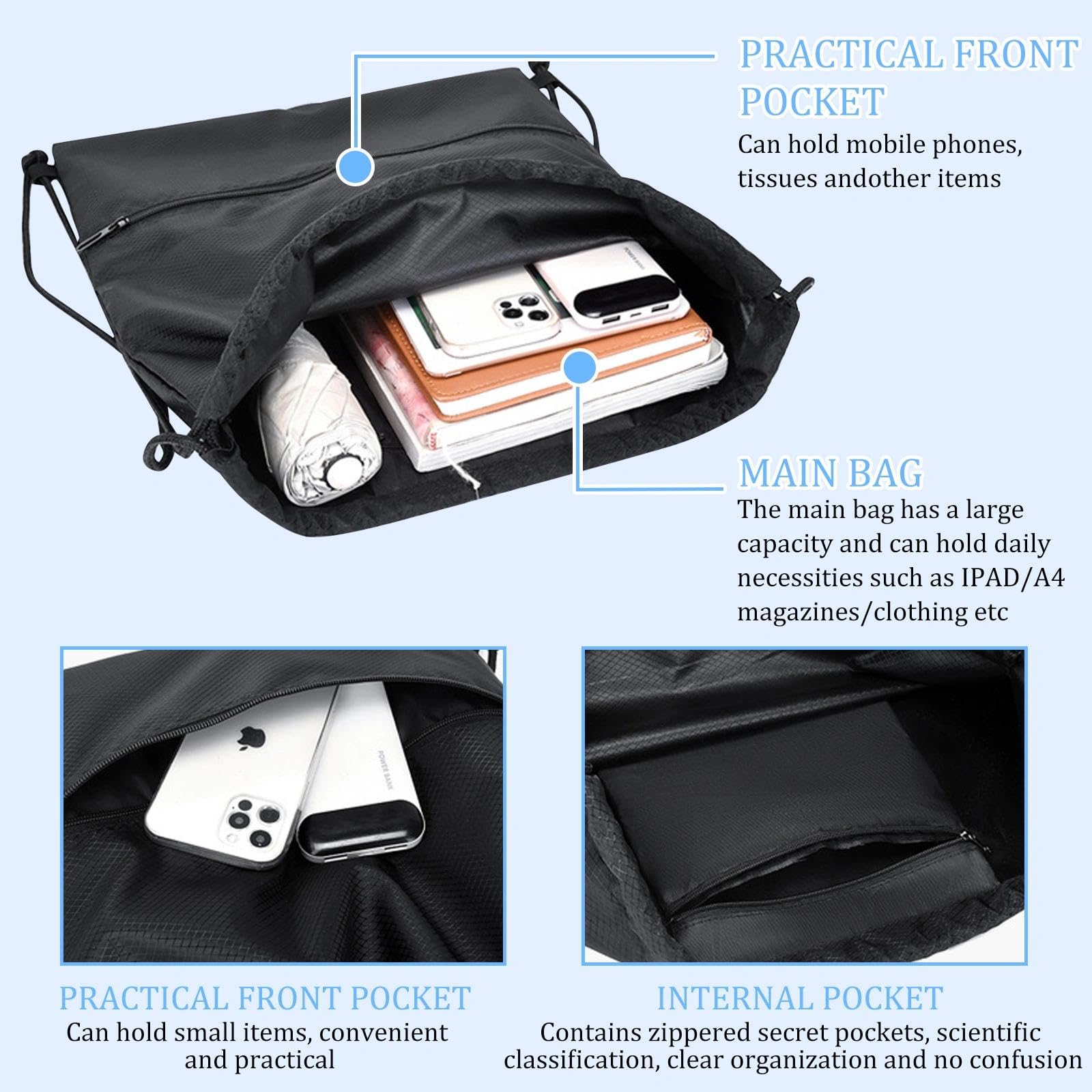 JSTHHTT Mochilas de Cuerdas Bolsas de Cuerdas para el Gimnasio, Mochila Bolsa Cuerda, Mochila con cordón Bolso Mochilas Deportiva Casual, Bolsas Cuerda Gimnasio Mujer Hombre — view 5