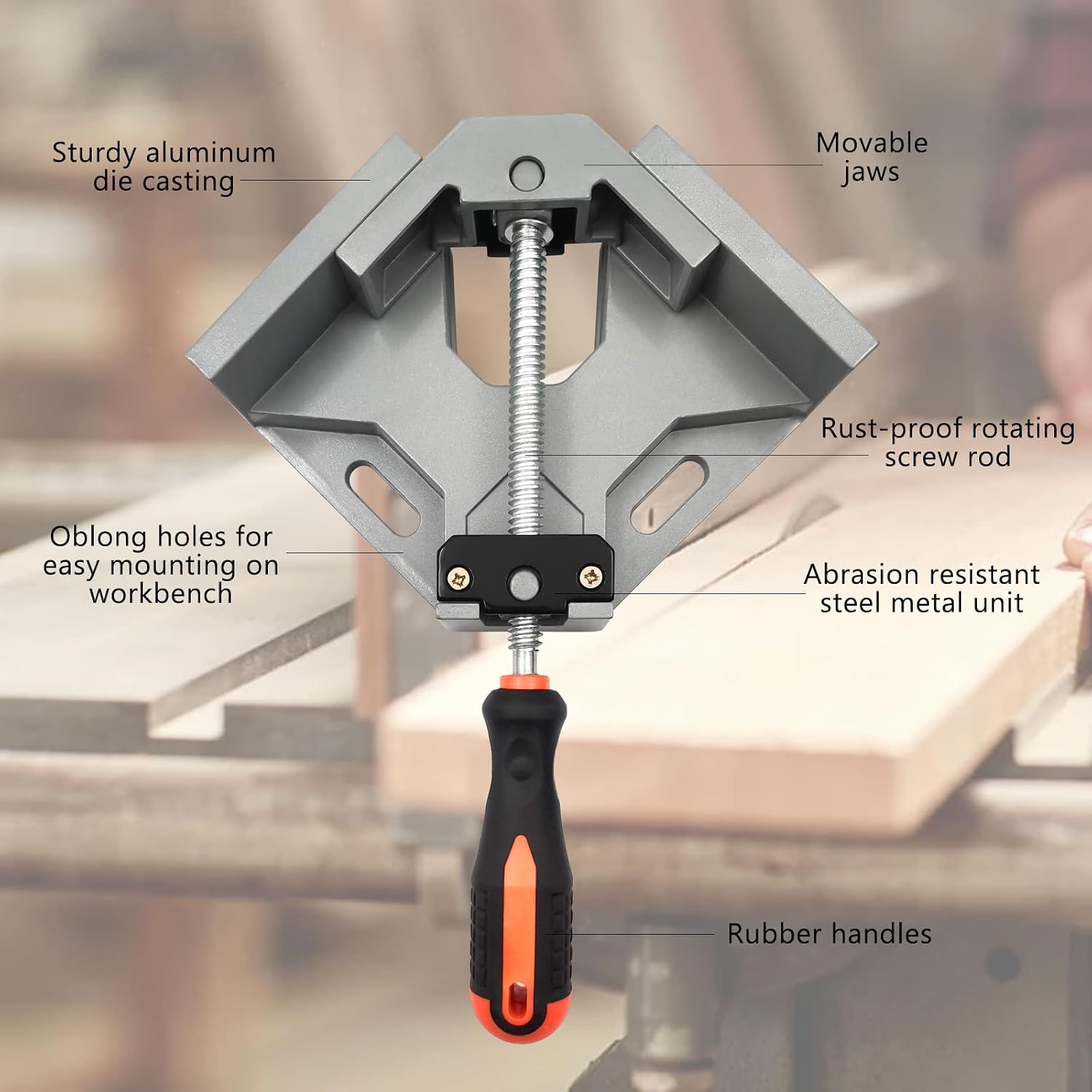 2Pack Aluminum Alloy 90 Degree Corner Clamp, Adjustable Swing Jaw, 2.75 in Max Clamping Range, for Woodworking, Photo Frames (2)