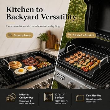 Cast Iron Griddle for Gas Grill Griddle 17 x 13 Inch Flat Top