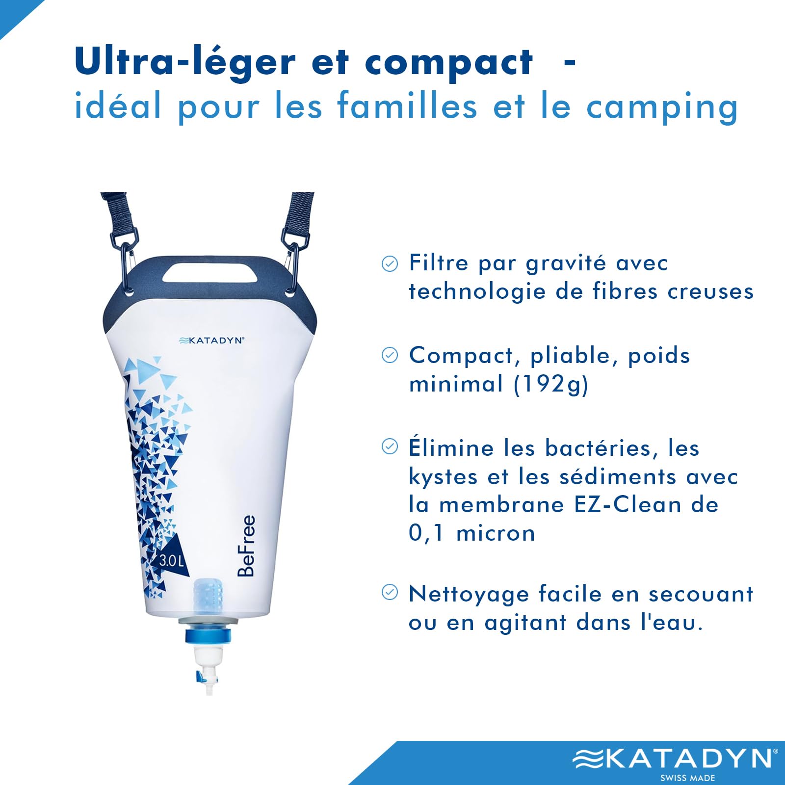 KATADYN BeFree Filter 3.0 L Gravity Filtre à Eau, bleu