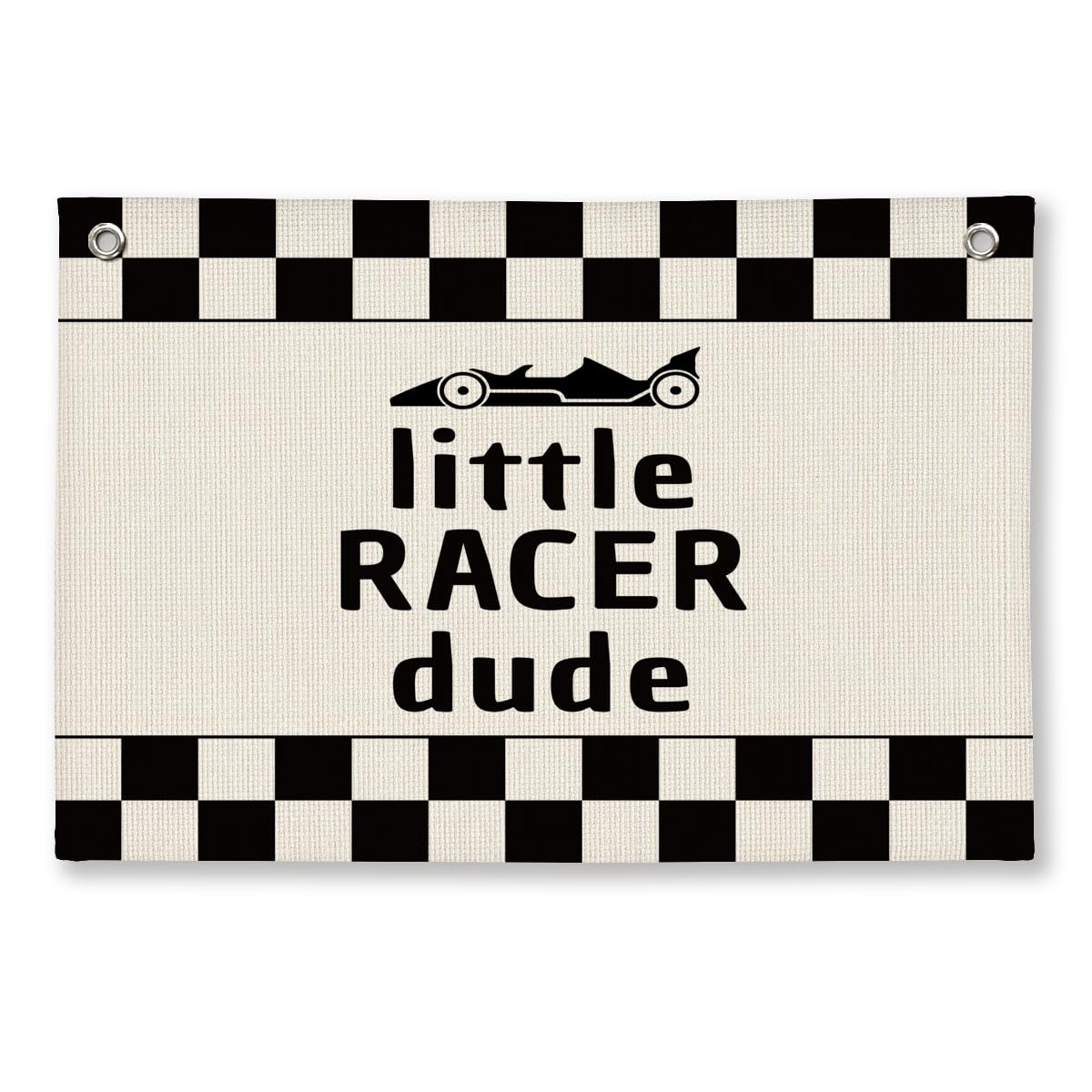 Rad Little Dude Pennant Flag – 15x11 Inch Linen Hanging Banner For Boys Room, Checkerboard Nursery Decor, Cool Retro Gift