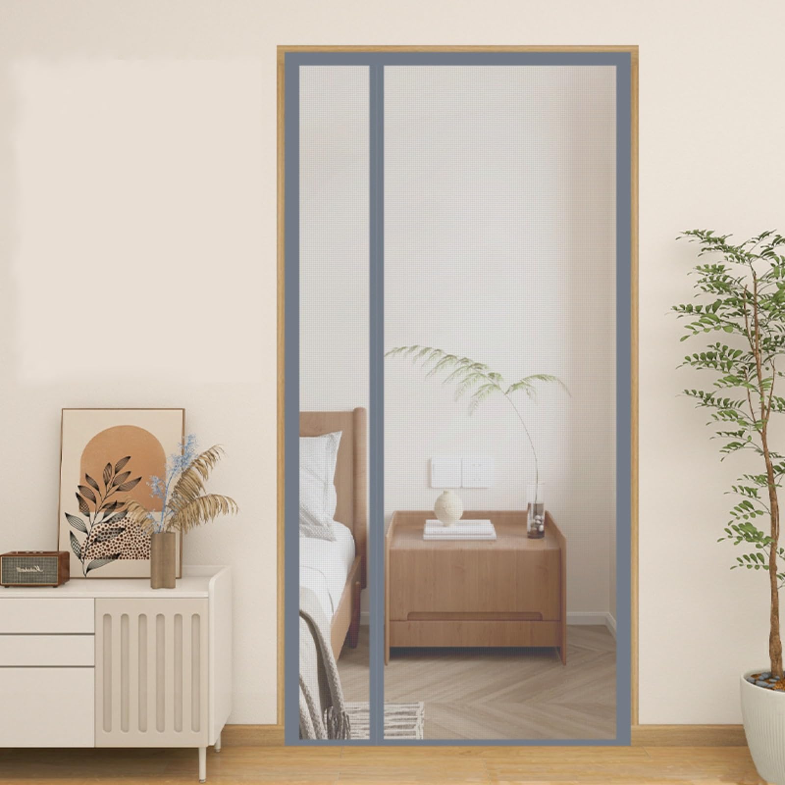 Porte moustiquaire magnétique grise anti-insectes pour porte de terrasse
