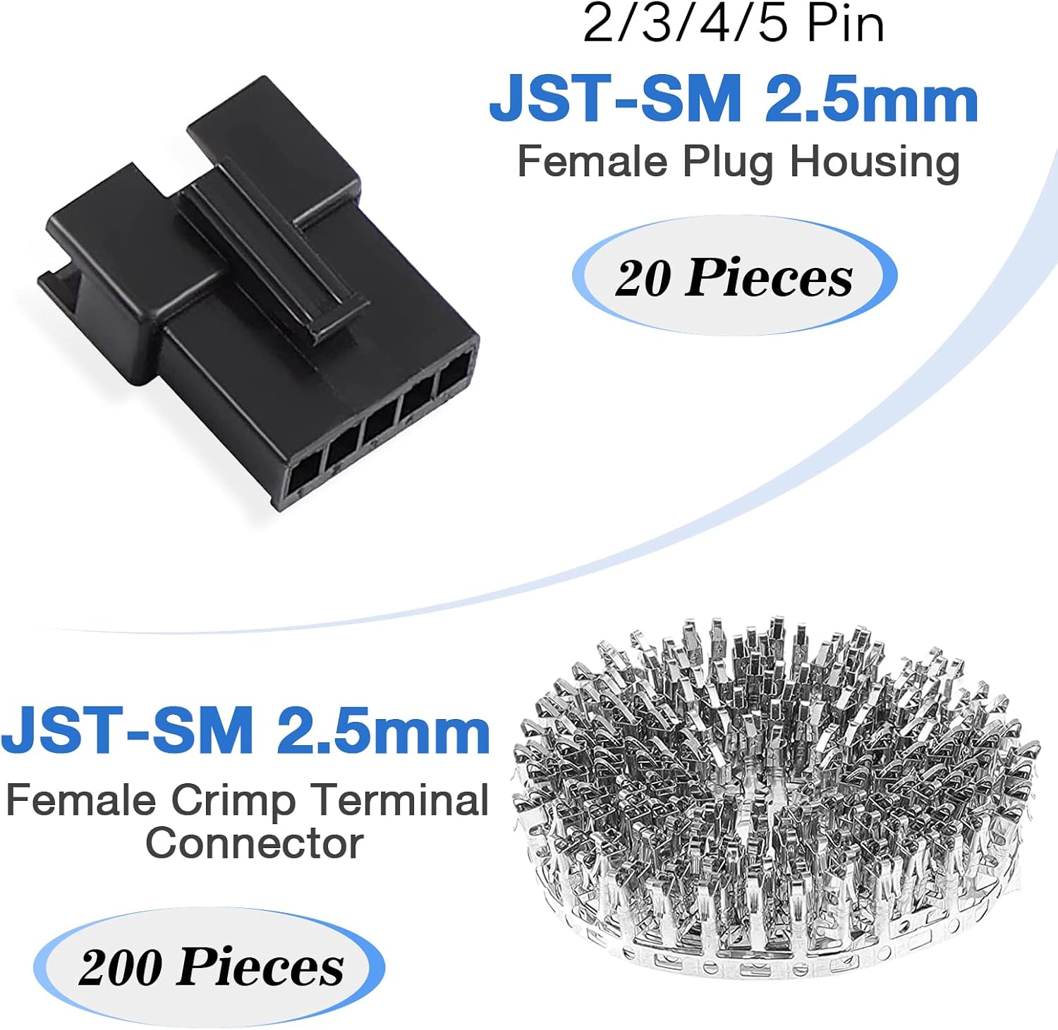 QLOUNI 560pcs 2.54mm Pitch 2 3 4 5 Pin JST SM 2 3 4 5 Pin Male/Female Plug Housing and Pin Header Crimp Terminals Connector Kit