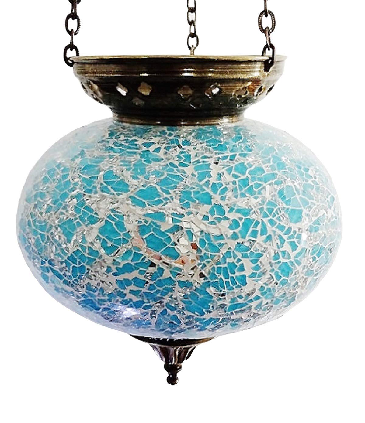 Crysta World Lamp 11 Moroccan Turkish Mosaic Hanging Lamp Hanging Candle Holder Lantern Lamps Bronze Effect Handmade Unique Crushed Glass Tiffany Style Turkish Moroccan Lamp Turkish Lamp Turquoise (Lamp 11)