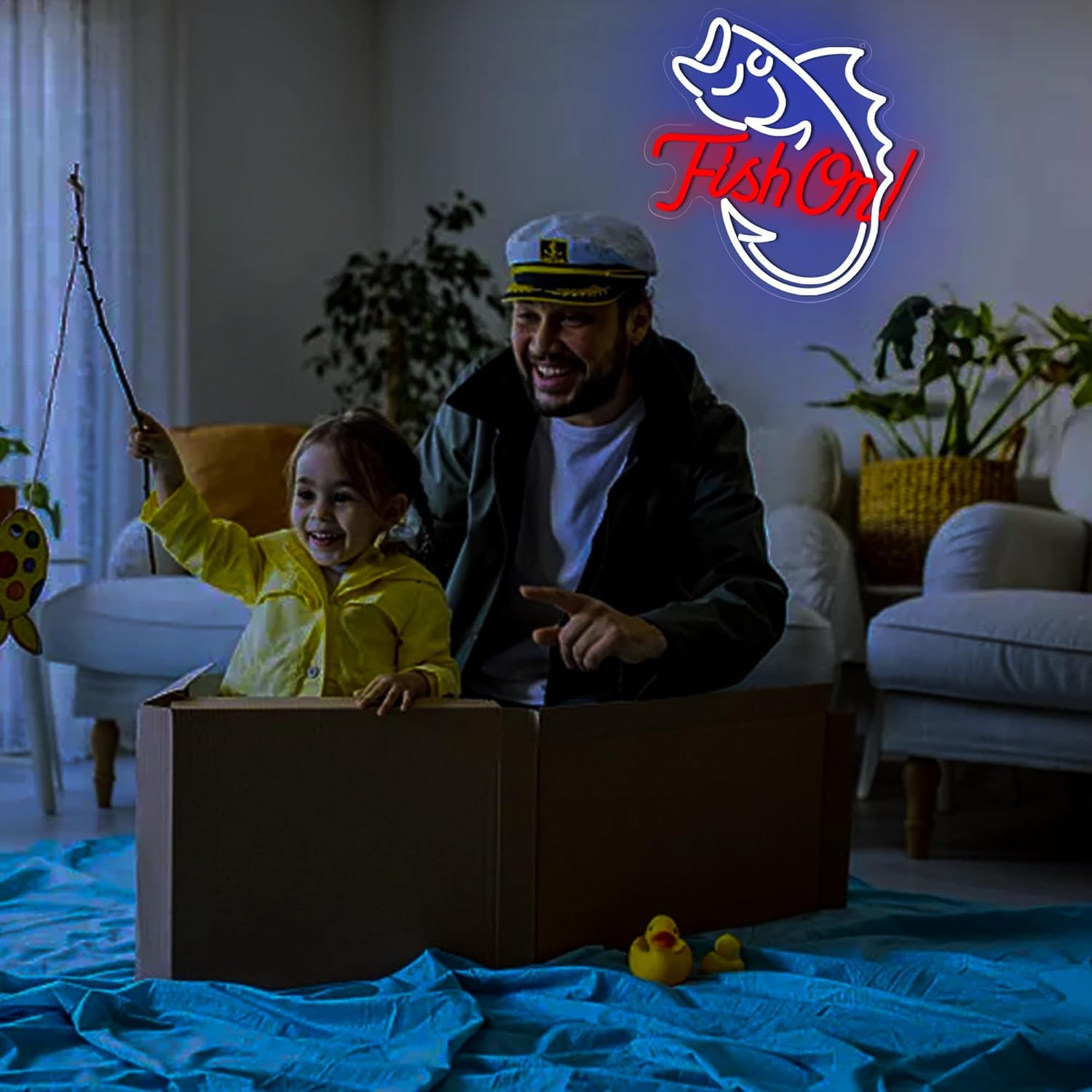 Fishing Neon Sign for Wall Decor Fishing Neon Light for Man Cave Dimmable Blue Red LED Light Up Sign for Bedroom Living Room club Party Birthday Gifts Wall Art Size12.9 * 14.4(WZCP052) - Image 4