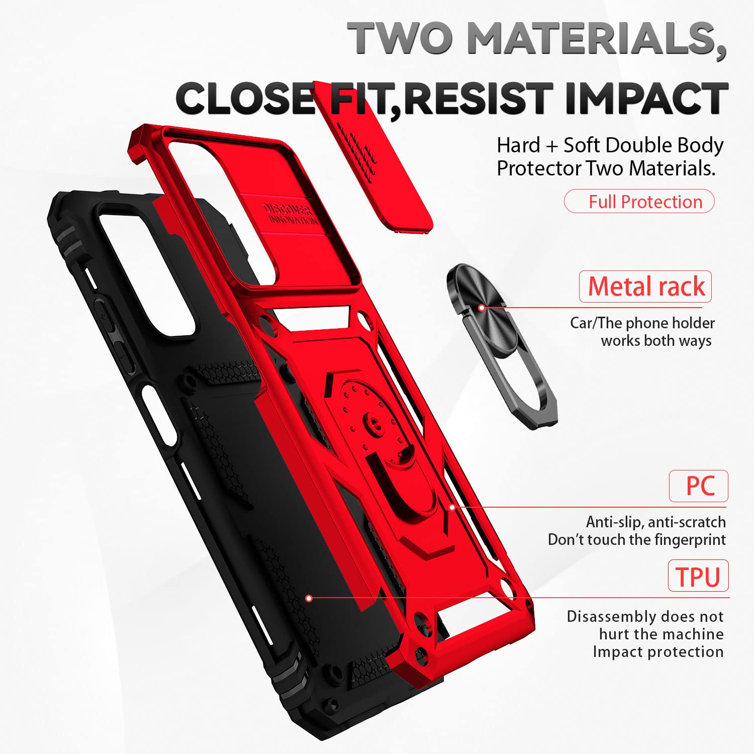 Cover Per Xiaomi Redmi Note 11/11S Con Sportellino Scorrevole Fotocamera E Anello Magnetico 360° - Custodia Protettiva Rossa