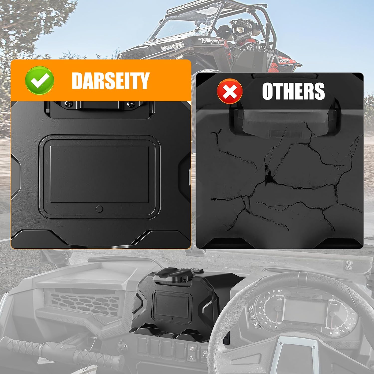 GPS & Tablet Mount Bracket with Storage Box for 2019-2023 Polaris RZR XP 1000/XP 4/Turbo – Adjustable UTV Holder for iPad/Phone