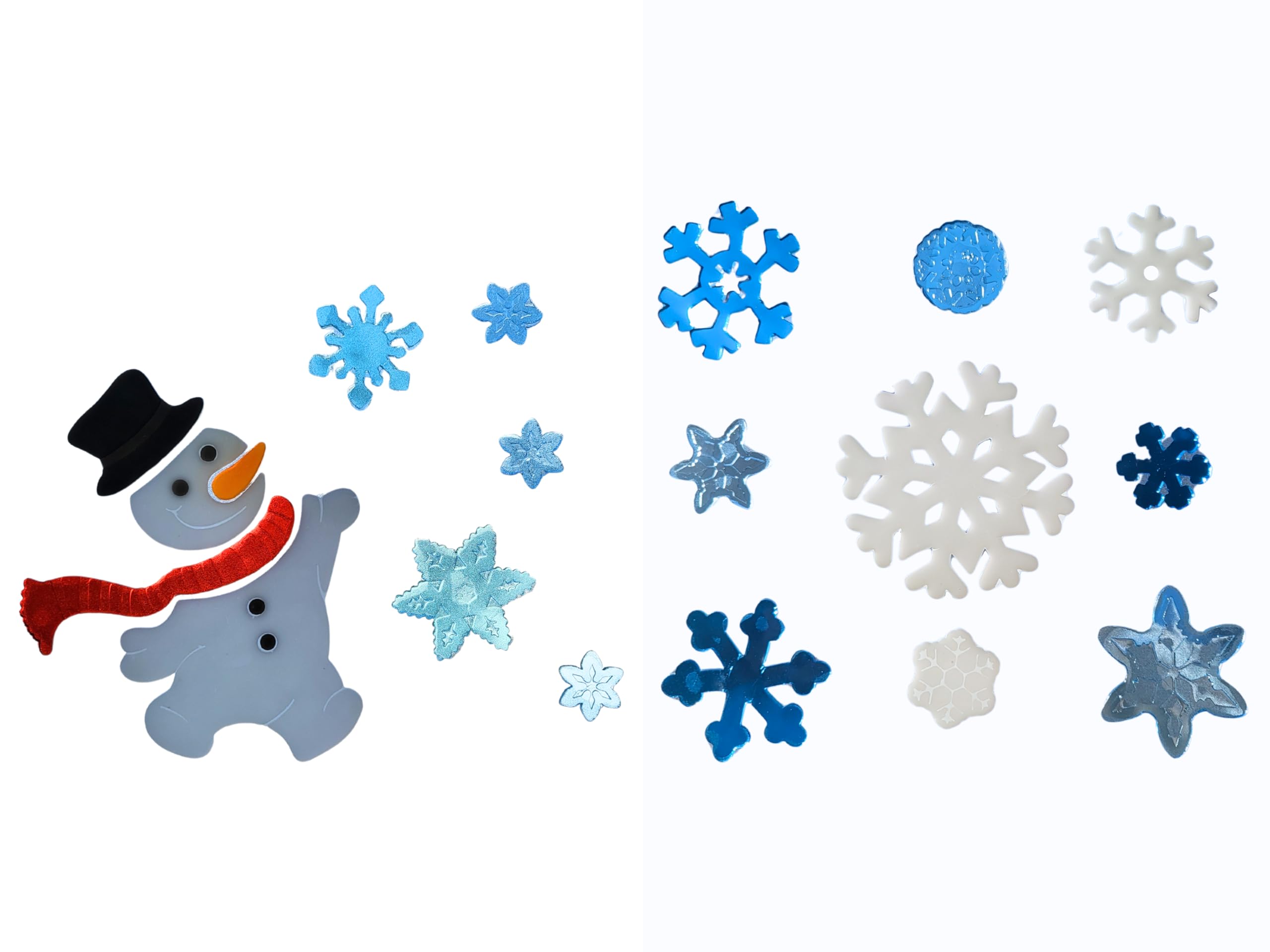 Hilltop Supplies Snowman & Snowflakes Christmas Gel Window Stickers Multi Pack | | Santa & Merry Christmas Sign | Festive Gel Window Stickers | Indoor Christmas Decor (Snowman & Snowflakes)