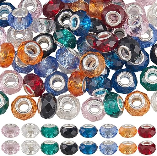 PONABEADIY 1 Box 80 Stück 8 Farben 14mm Facettierte Europäische Glasperlen Mit S