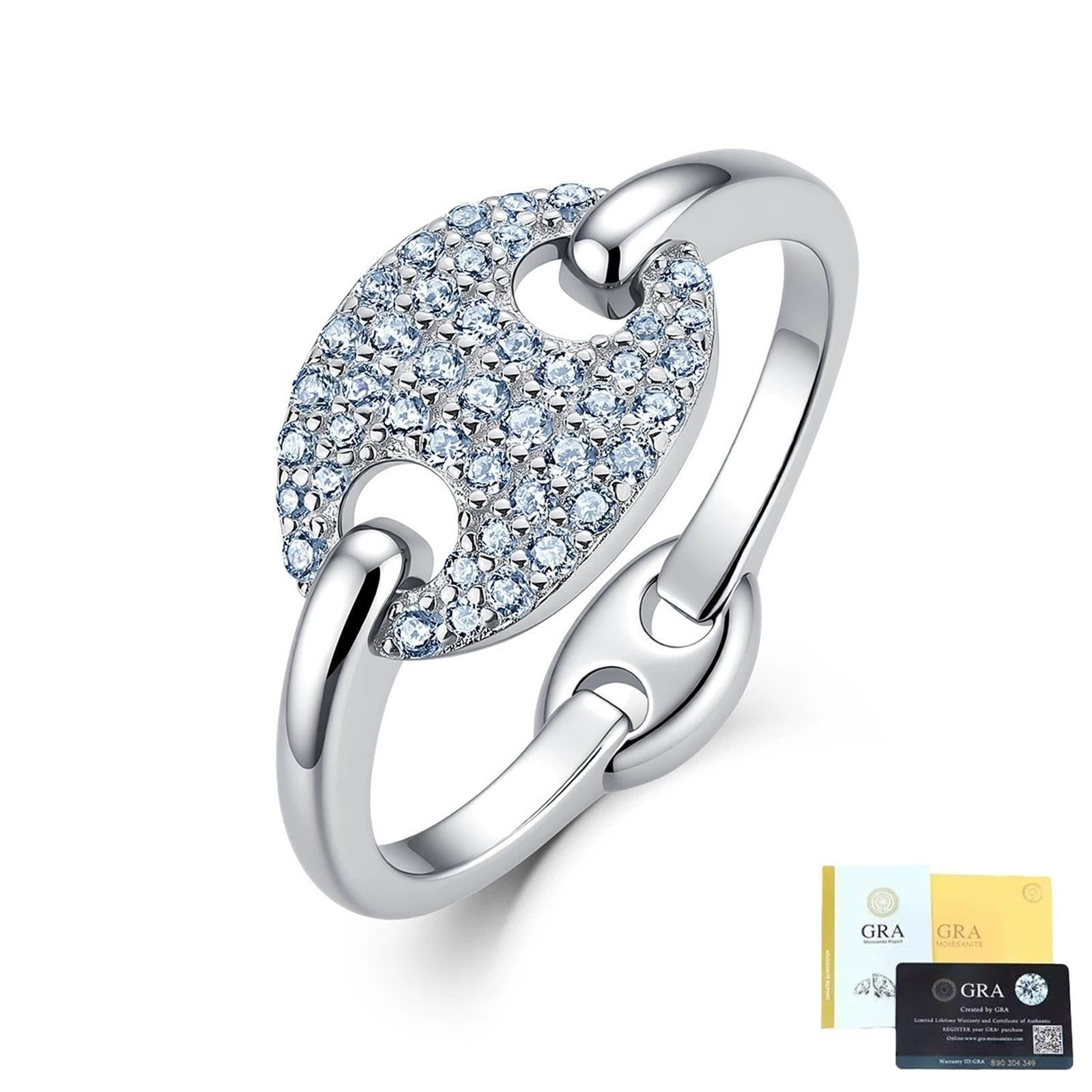 Argento 925 Catena Maglia Moissanite Anello for Donna