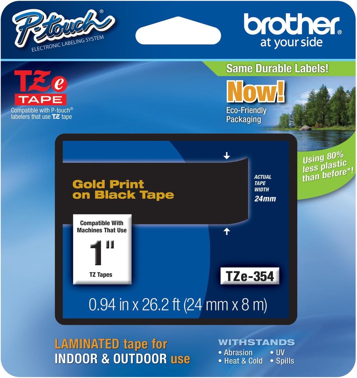 Genuine Brother 1" (24mm) Gold on Black TZe P-Touch Tape for Brother PT-9200DX, PT9200DX Label Maker