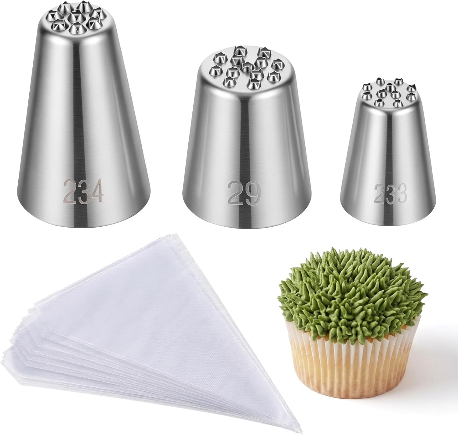 Ptwola 3 Pcs Grass Piping Tip for Cake Decorating Stainless Steel Frosting Icing Tip