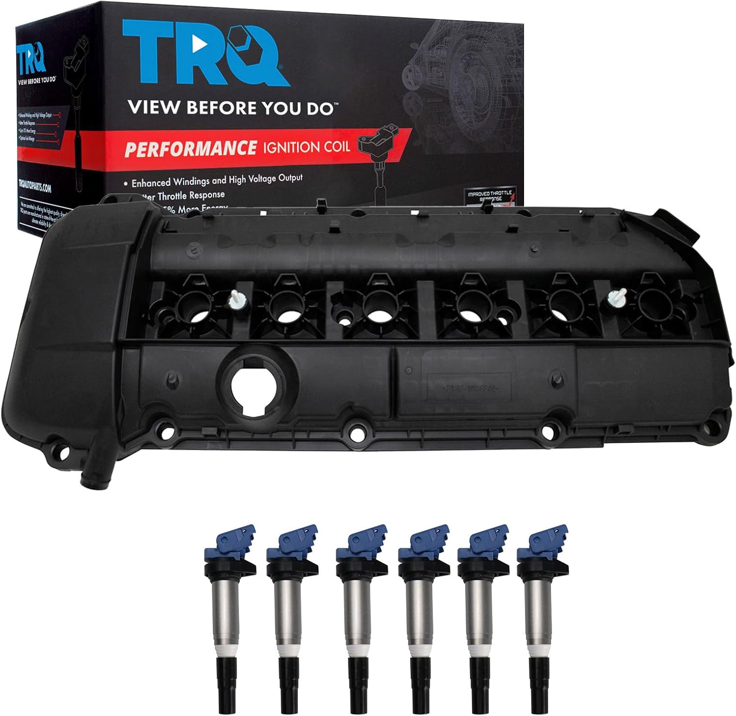 TRQ Ignition Coil Kit 7 Piece Valve Cover Compatible with 2003-2006 BMW 325Ci 325i 325xi 330Ci 330i 330xi 525i 530i X3 X5 Z4