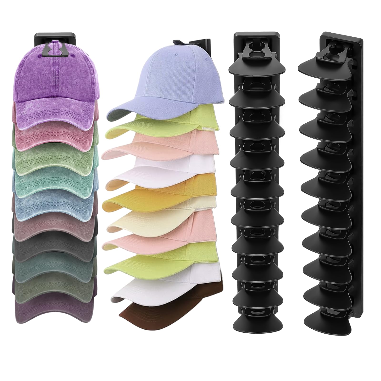 2 Piezas Organizador de Gorras Colgador de Gorras Autoadhesivo o Perforación Estante para Sombreros para Pared para Puerta Armario y Dormitorio​(Negro)