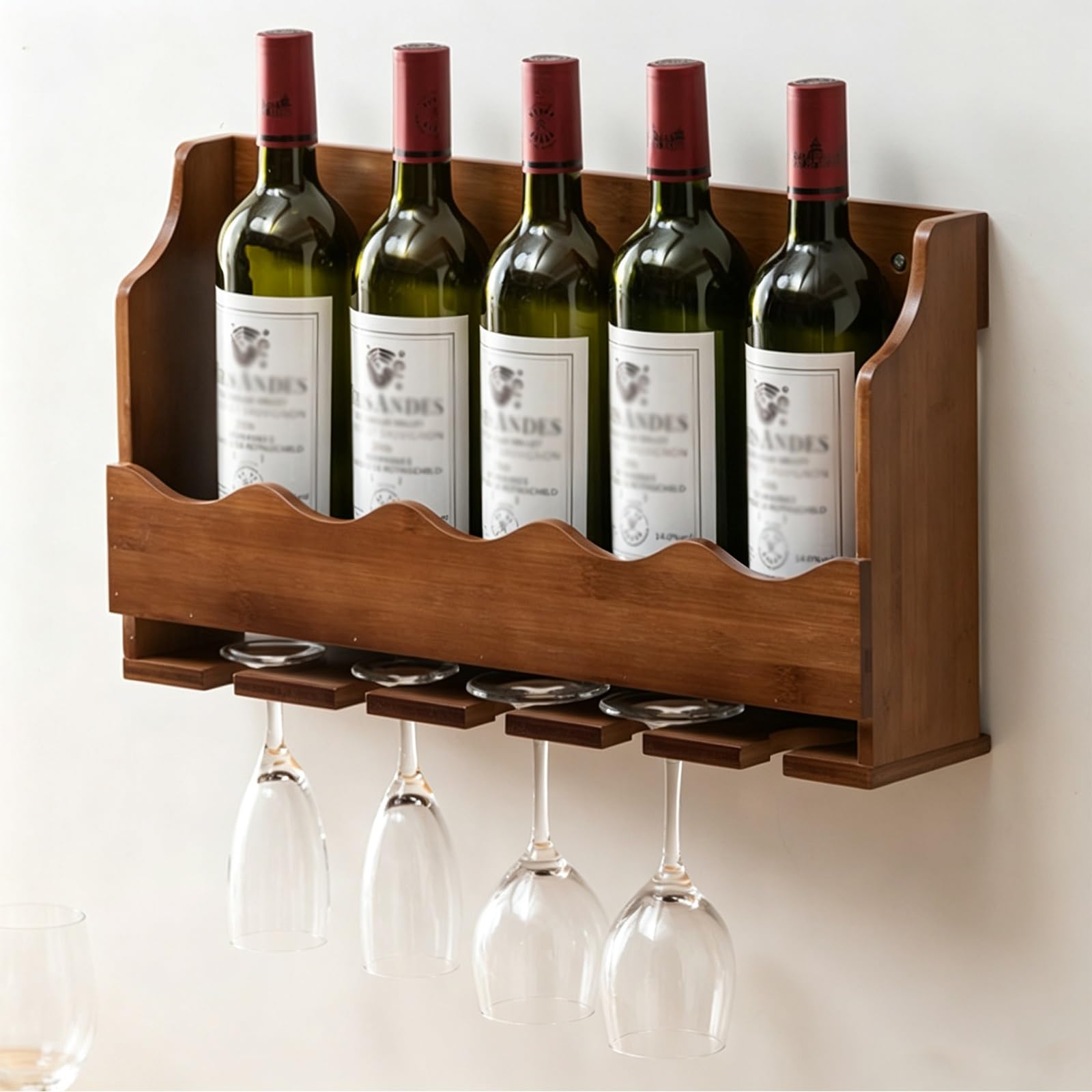 YXLLGS Wall Mounted Bamboo Wine Rack, Hanging Wine Glass Holder