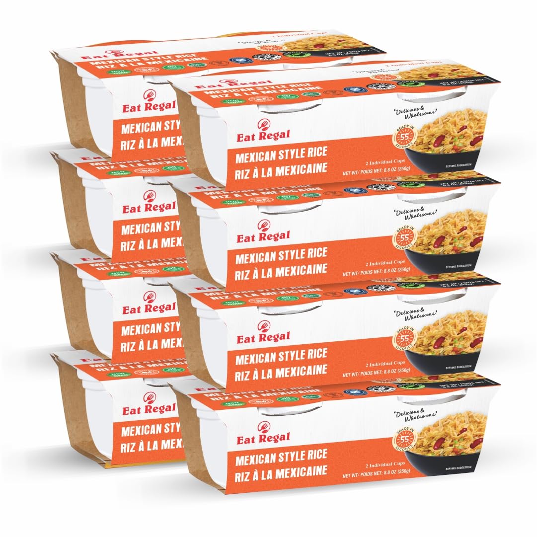 Eat Regal Ready to Eat Microwavable Mexican Style Rice Cups 4.4 Ounce 2 Count (Pack of 8) | Preservative free | Non-GMO | BPA-Free Cups