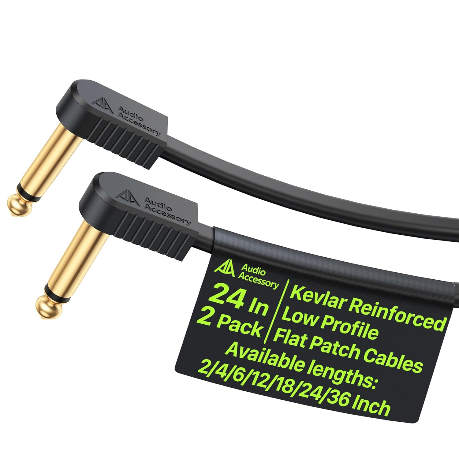 Kevlar Reinforced Guitar Patch Cables 24 Inch 2-Pack, Built-to-Last, Noise-Free Quad-Layer Shielded, Gold-Plated Flat Ribbon Guitar Pedal Cables 2ft for BOSS MXR EBS Behringer Pedal