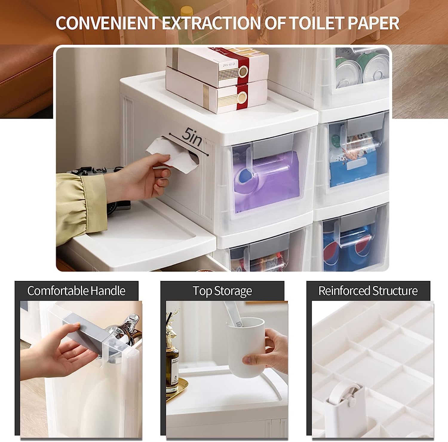 Mueble de baño de 8.3 pulgadas (ancho), organizador de baño, mueble para Papel higiénico, Ideal para cocina, Sala de estar, habitación Infantil o rincón de oficina (blan