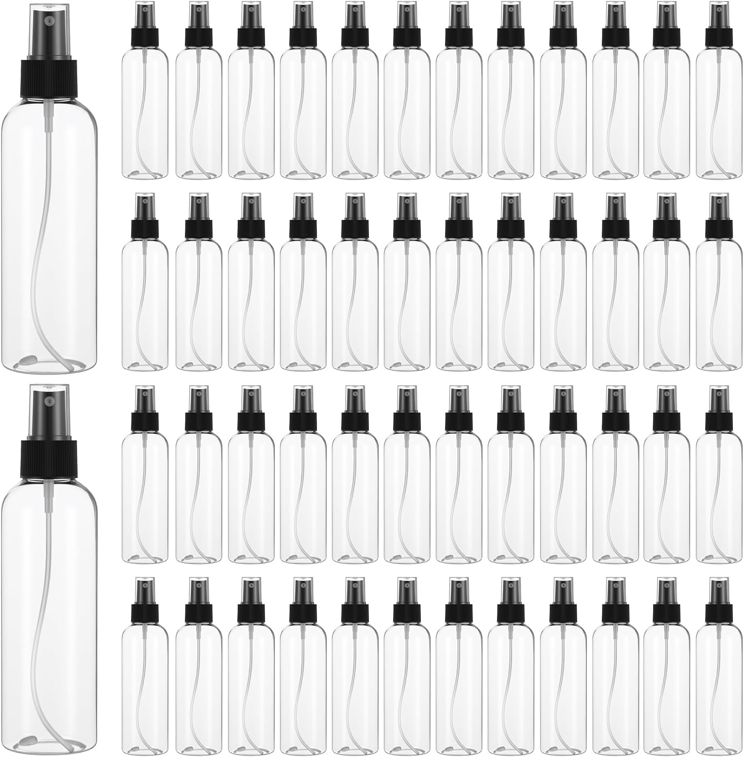 MAQUITA 50 Pcs 3.4 oz Spray Bottles Fine Mist Cleaning Bottles Clear Empty Plastic Travel Spray Refillable Sprayer with Cap for Cleaning Solutions Oils Travel Perfumes