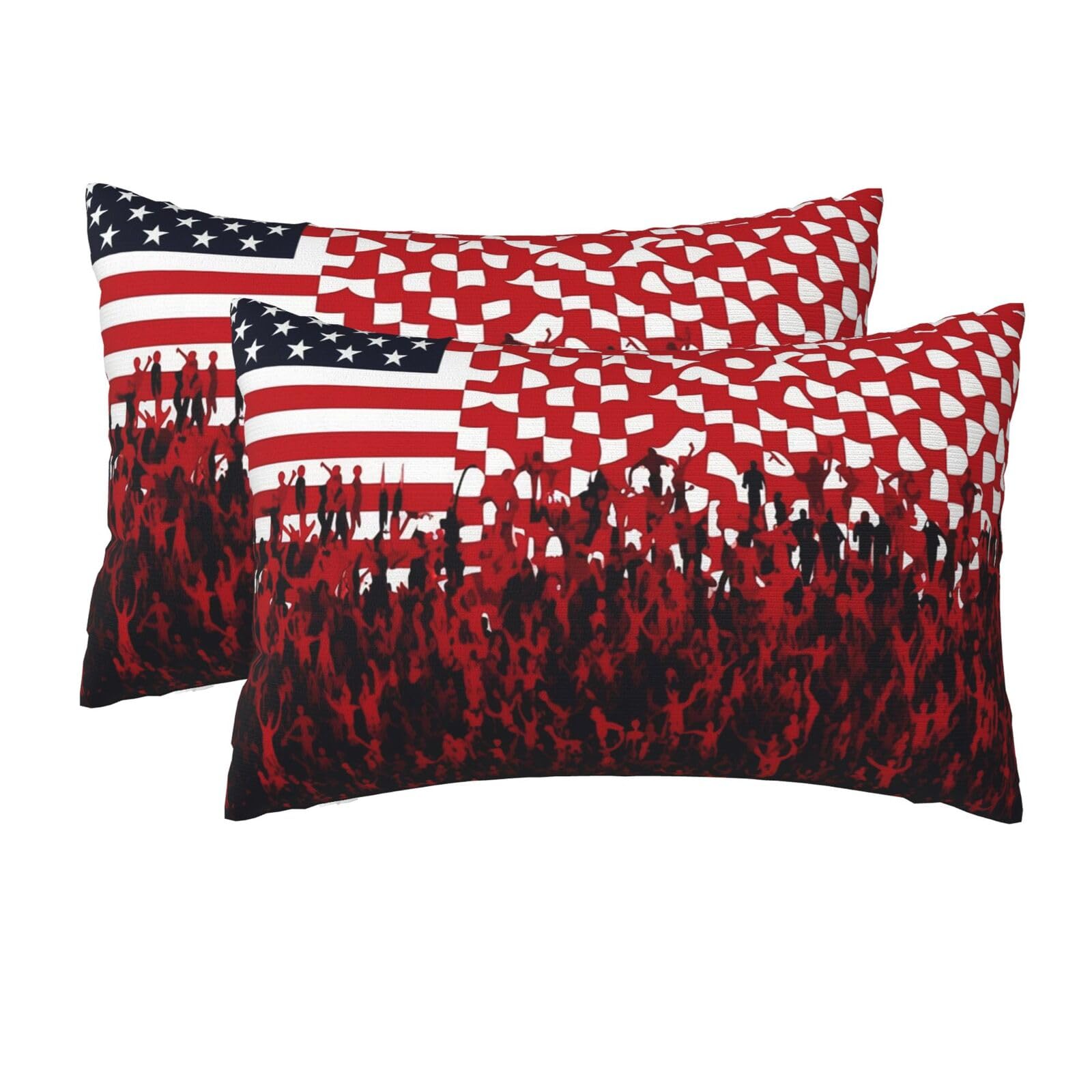 2 Pack Queen Size Pillow Cases for Hair and Skin Soft Breathable Pillow Case Covers with Hidden Zipper Flag and Crowd Pillowcase 20x30 Inches Pillow Cover for Sleeping Gift