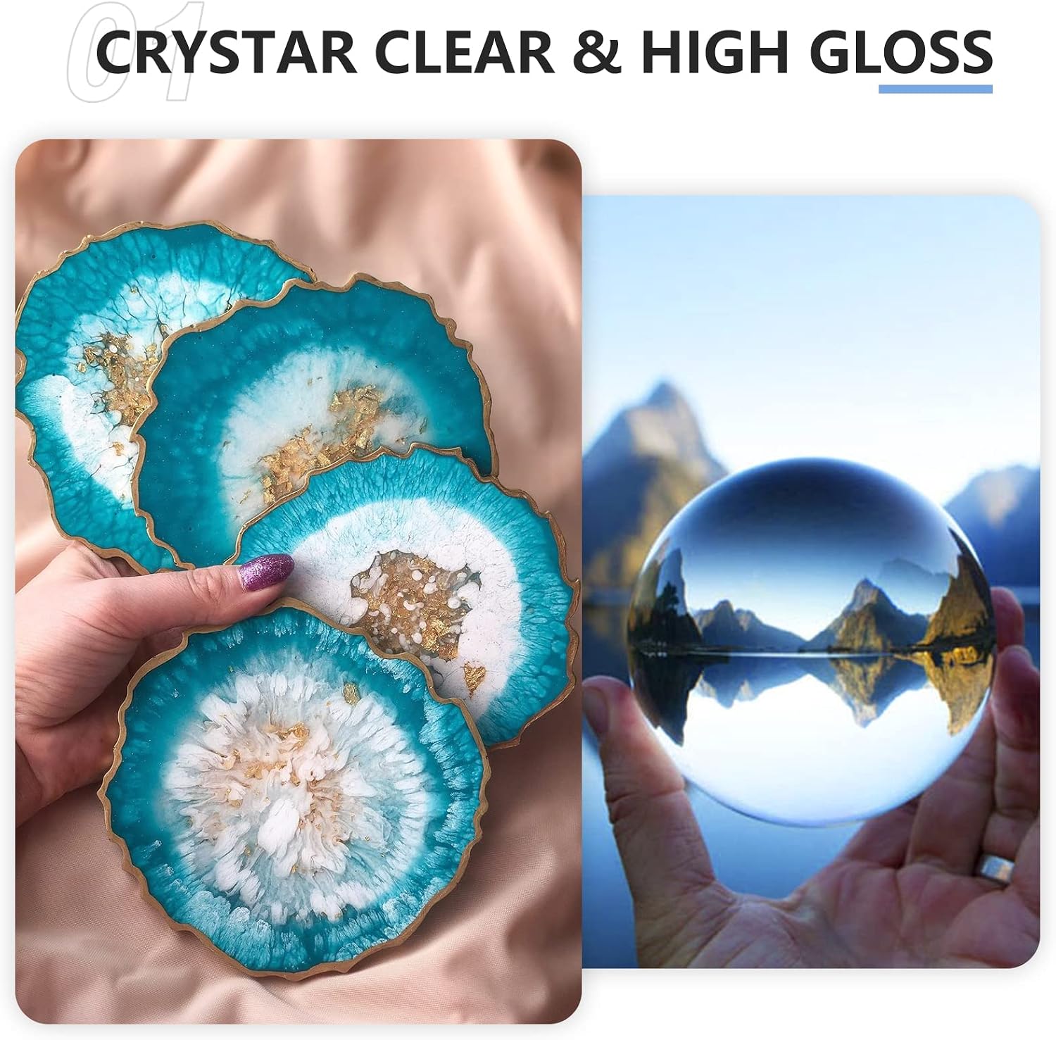 Teexpert Crystal Clear Epoxy Resin Kit 1 Gallon Self-Leveling Coating and Casting Resin, High-Gloss & Bubbles Free Resin and Hardener Kit for DIY Art, Jewelry, Table Top, Molds, Wood 1:1 Ratio