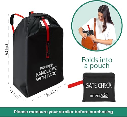 Miniatura 5 de reperkid Bolsa de cochecito mediana para viajes en avión, negro y rojo, 42 pulgadas de alto x 26 pulgadas de ancho x 13 pulgadas de profundidad, se