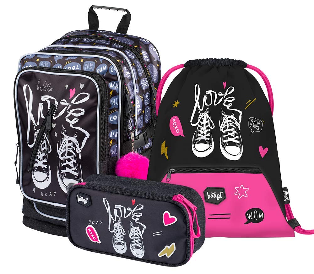 Baagl Schoolrugzak Set 3-delig, Schooltas voor Basisschool, Schoolrugzak met Borstband, Ergonomische Schooltas, Football