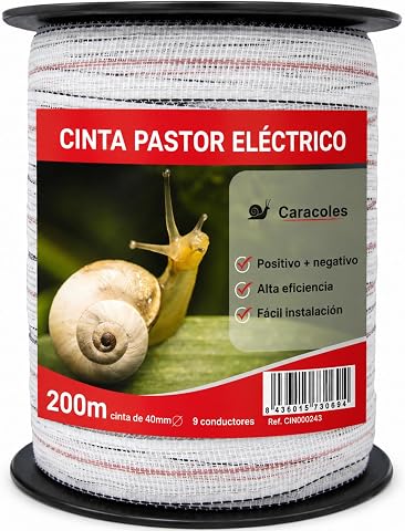 Llampec Hilo Pastor Eléctrico 200 m x 40 mm Para Caracoles – Cinta 9 Conductores Acero Inoxidable – Alta Conductividad y Resistencia UV – Cable Valla Eléctrica para Caracoles – Bobina Pastor