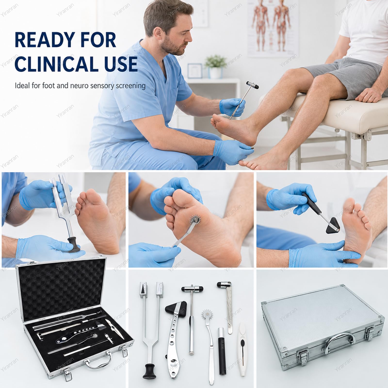 Set diagnostico per Esame neurologico, Kit di percussioni da 7 Pezzi per Test di sensibilità, Strumenti per Test sensoriali, per Test clinici di sensibilità e Vibrazione