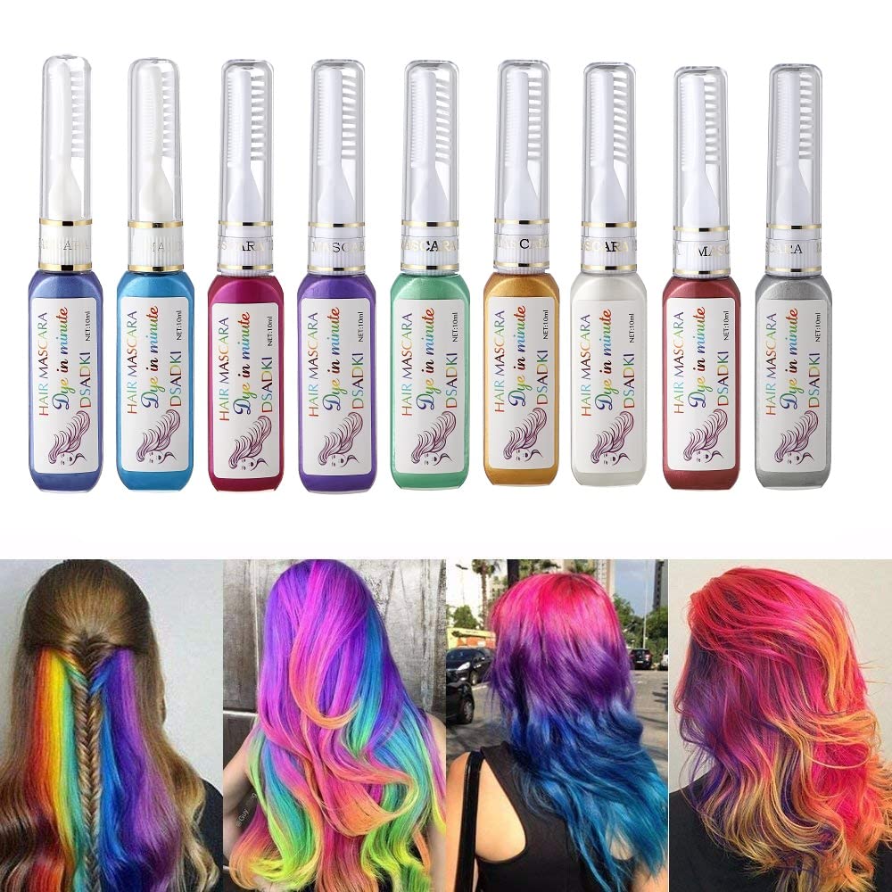 Tinte temporal para el cabello, lavable, no tóxico, tinte instantáneo de tiza para niñas y mujeres (8 unidades, multicolor)