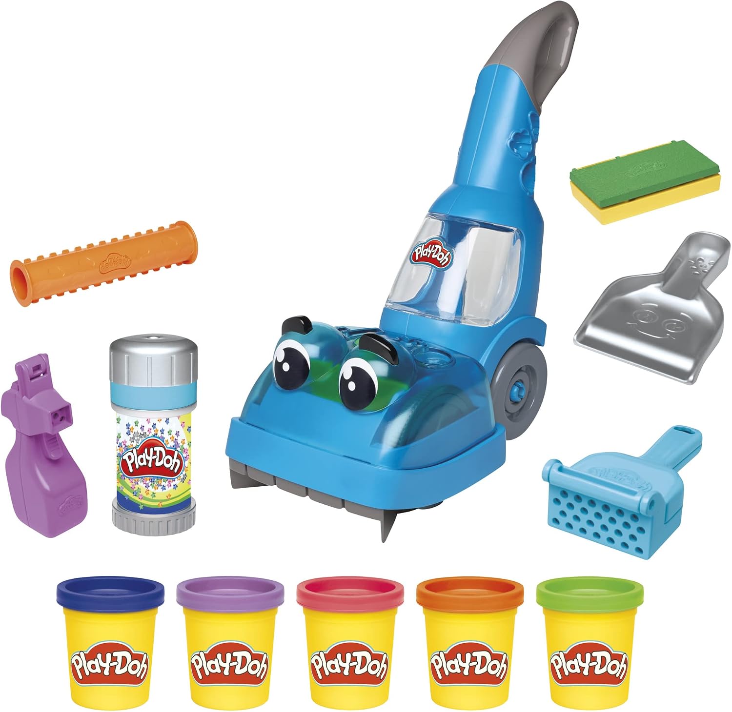 Play-Doh Zoom Zoom Vacuum Cleaner Toy, 6 Accessories & 5 Cans of Assort. Colors, Cleaning Toys for Kids, Back to School Classroom Supplies, Preschool Toys, Ages 3+