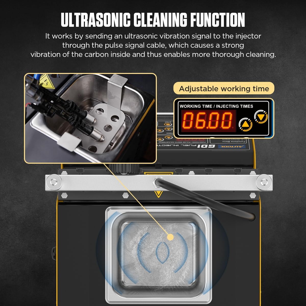 Fuel Injector Cleaner Tester, 6 Cylinder Cylinder Injector Cleaner Machine, 9 Types Adapter, 3 Cleaning & 10 Testing Functions for GDl,EFI,FSI,12V/70V/120V Option, CT400
