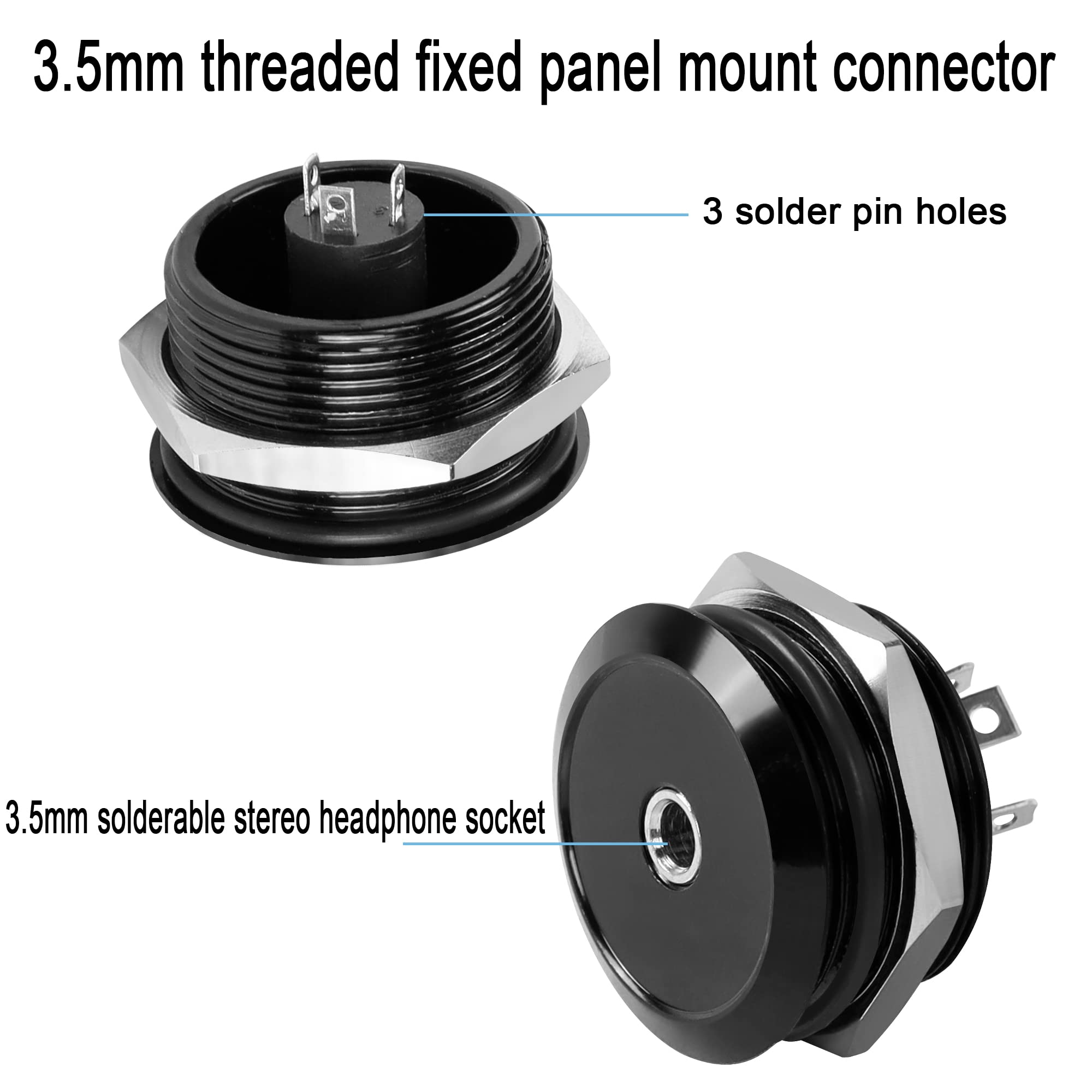 QIANRENON TRS 1/8 Embedded Threaded Fixed Headphone Adapter 3.5mm Female to Solder Terminal Panel Mount Stereo Connector, 3 Pole Headphone Soldering Module, for Headphone Amplifier Mixer