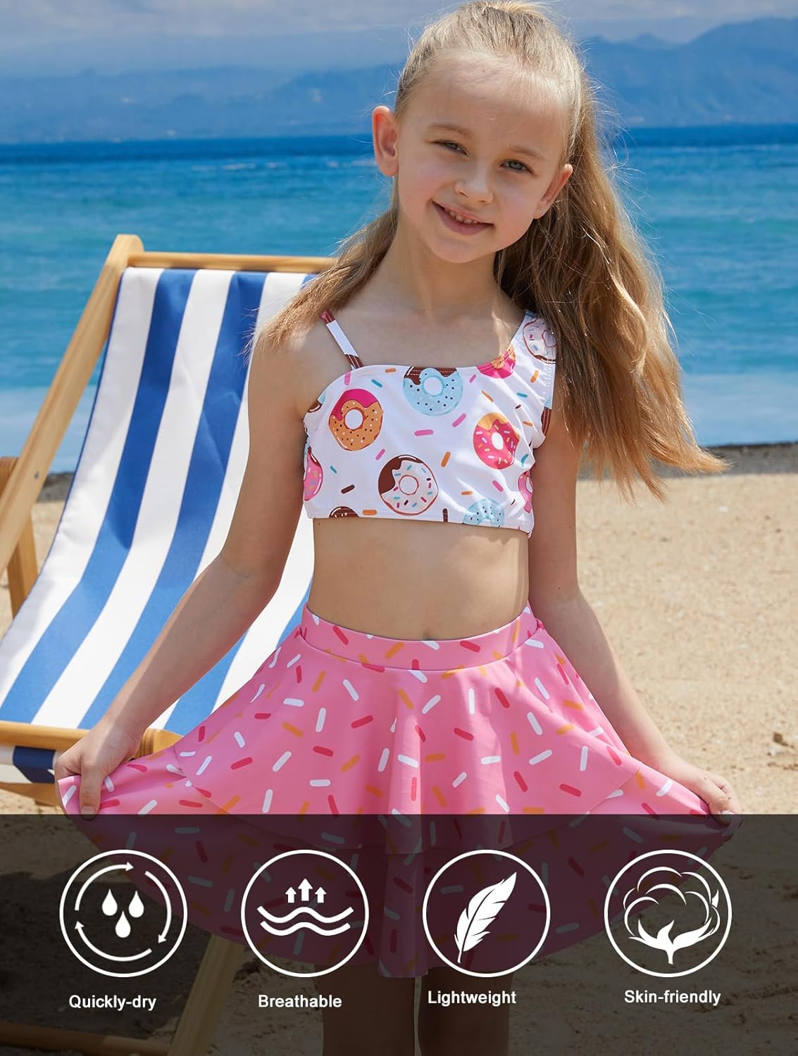 RAISEVERN Girls Swimsuit 3 Piece Bathing Suits Cute Quick Dry Bikini Tankini Sets with Cover Ups Beach Skirt for 5-12 Years - Image 4