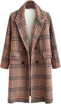 Amazon.com: SOMTHRON Women's Plaid Trench Coat Oversize Double