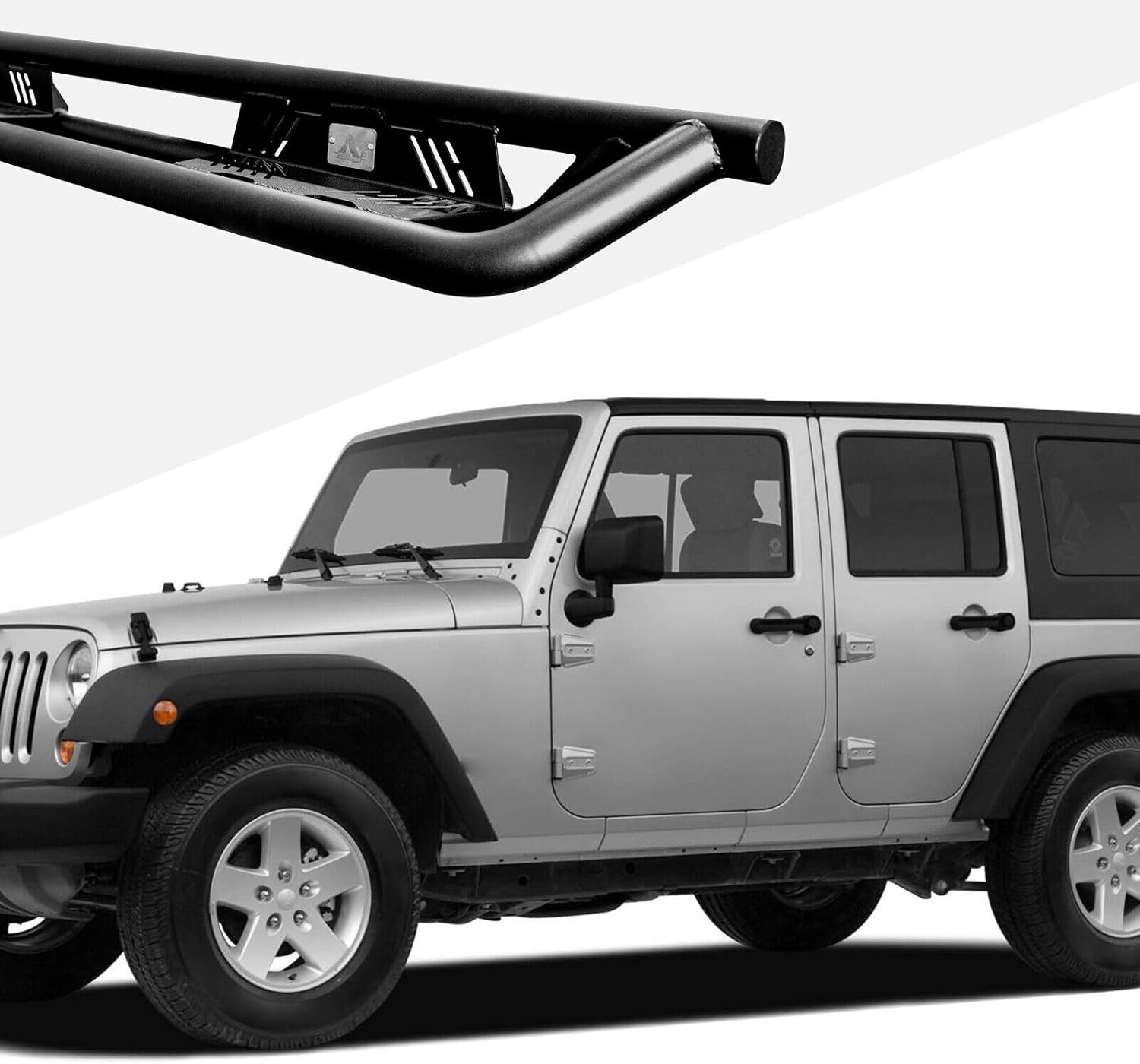 ROXX Side Steps Running Board Compatible with 2007-2018 Jeep Wrangler JK JKU Unlimited 4 Doors Only, Matte Black Powder Coated Steel Non-Slip Nerf Bars Off-Road Rock Rails