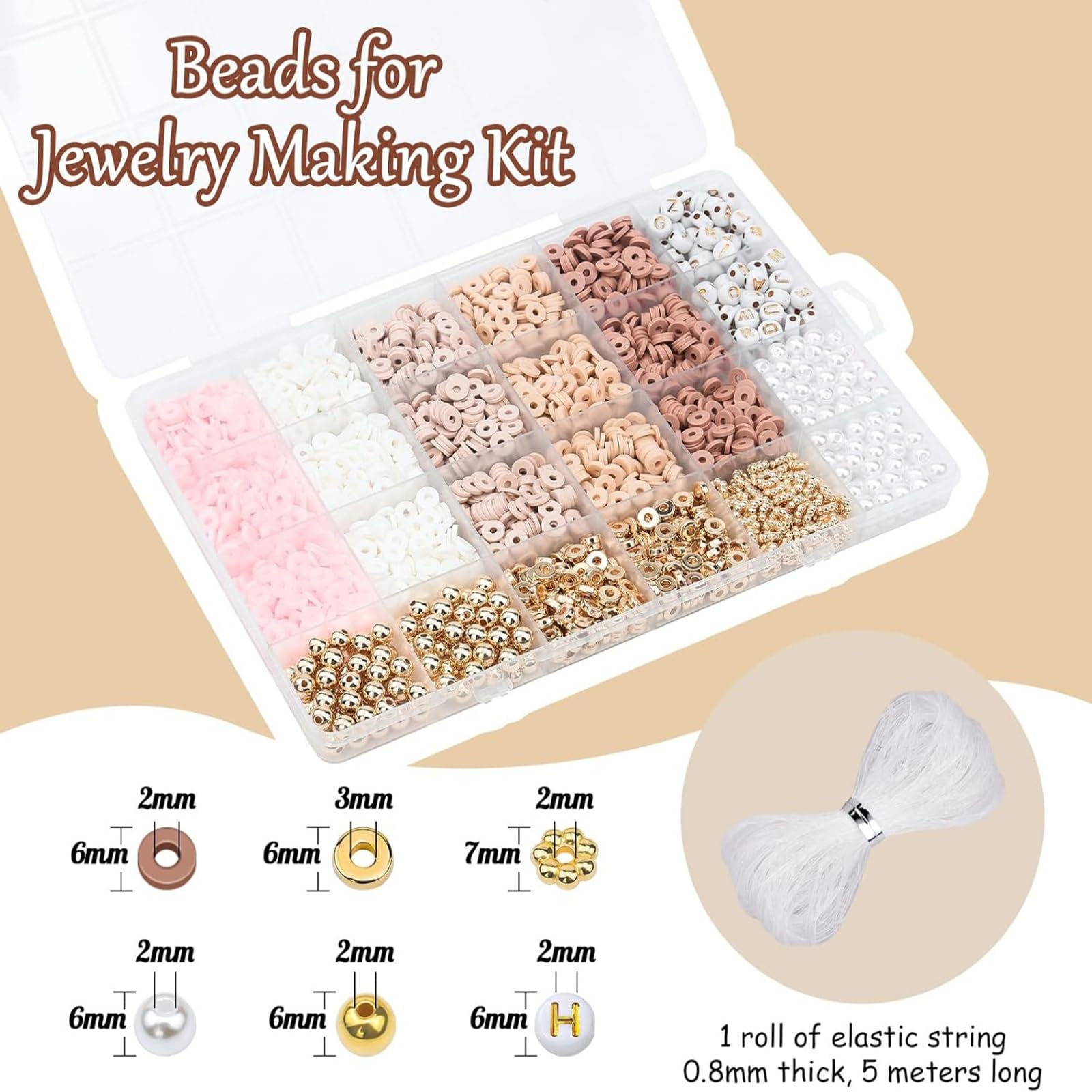 5800 pezzi di perline di argilla kit per la fabbricazione di braccialetti, 24 colori 6mm polimero Heishi perline per artigianato e lettere perline, perline rotonde piatte per la creazione di gioielli