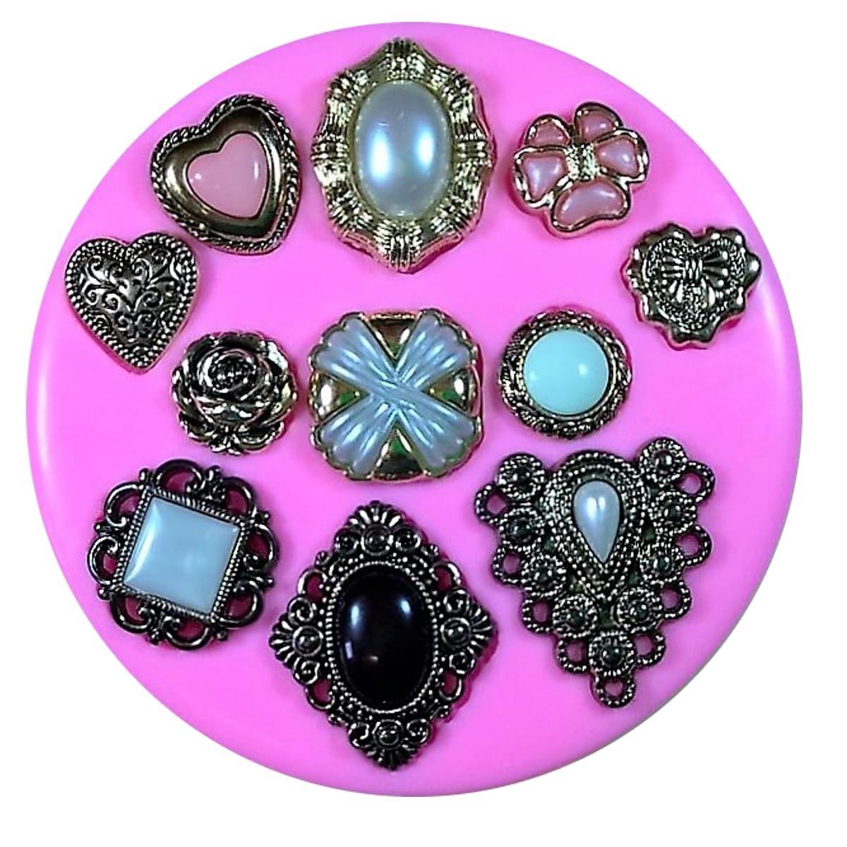 Fairie Blessings Pink Vintage Victorian Brooches Diamond, Teardrop, Oval, Heart Silicone Mould Mold For Cake Decorating Cake Cupcake Toppers Icing Fondant Sugarcraft Tool By