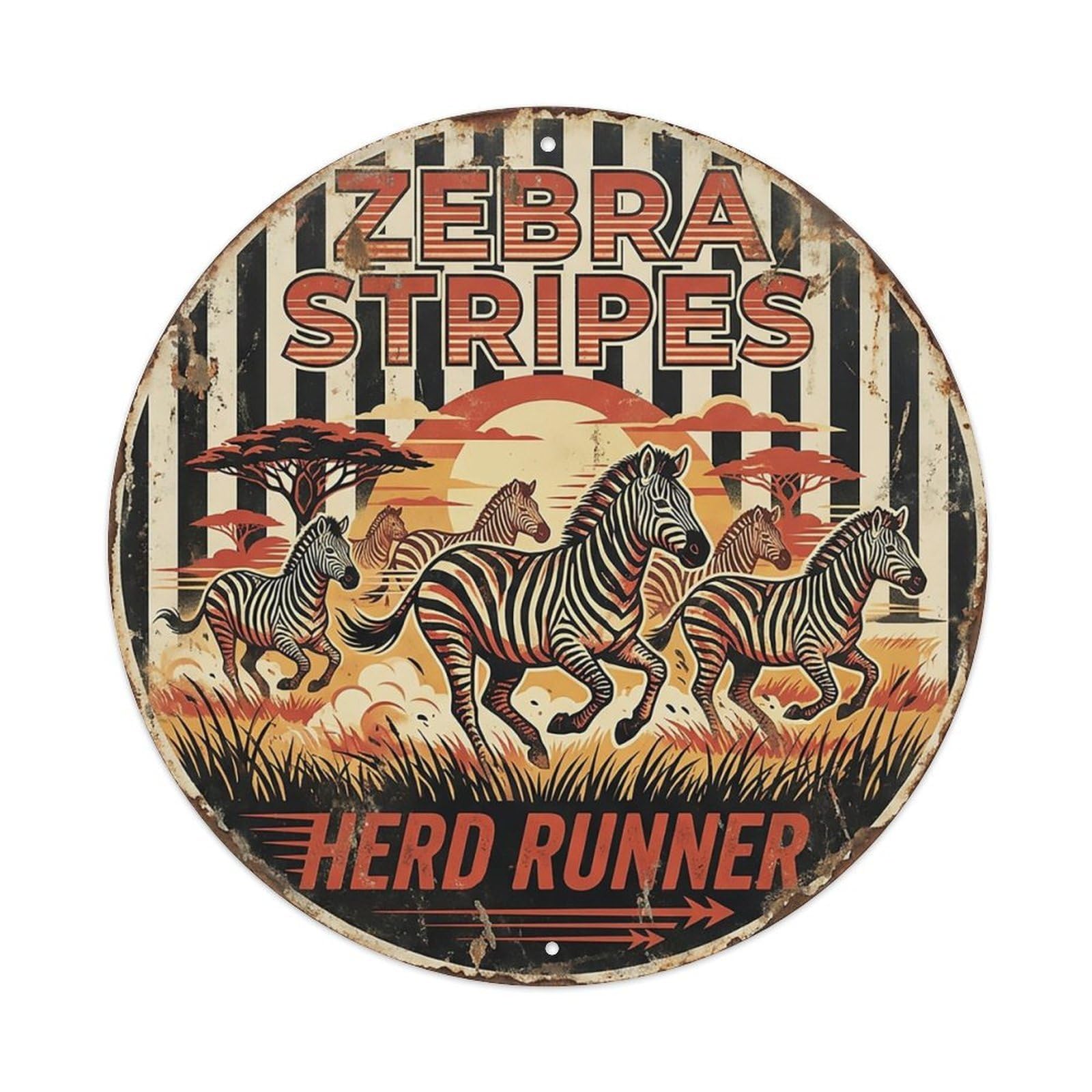 Cxhjca 8X8inch(20X20cm) Zebra Stripes Herd Runner Metal Tin Sign