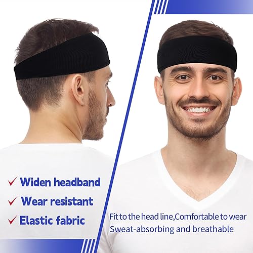 Miniatura 3 de Inscool 5 diademas deportivas para hombres y mujeres, para hombre, absorbe la humedad, banda para el sudor para béisbol, gimnasio, ciclismo,