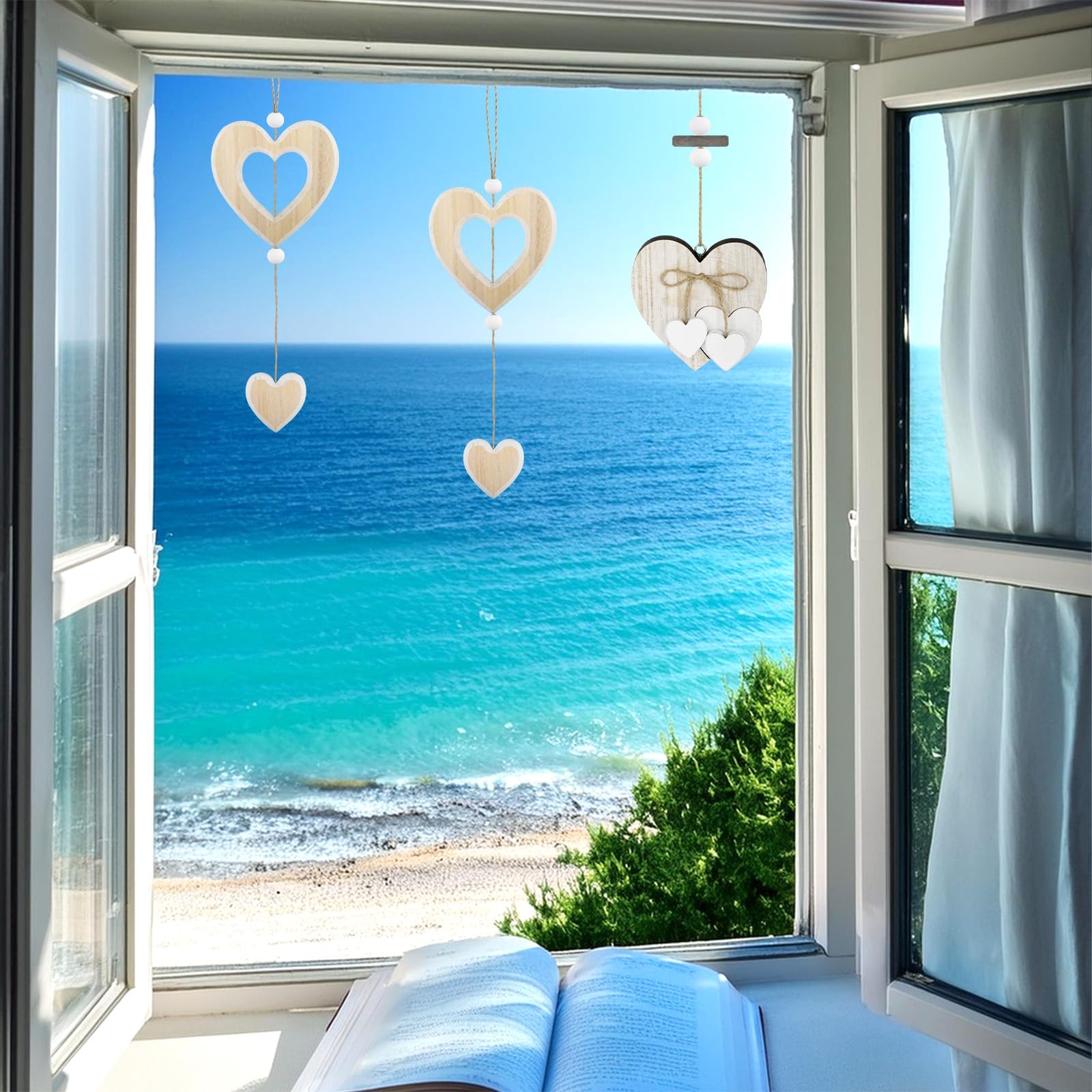 3 Pezzi Decorazioni da Finestra in Legno da Appendere Decorazioni a Forma di Cuore da Appendere Finestra a Ideali per Essere Appese a Pareti Porte Finestre e Balconi