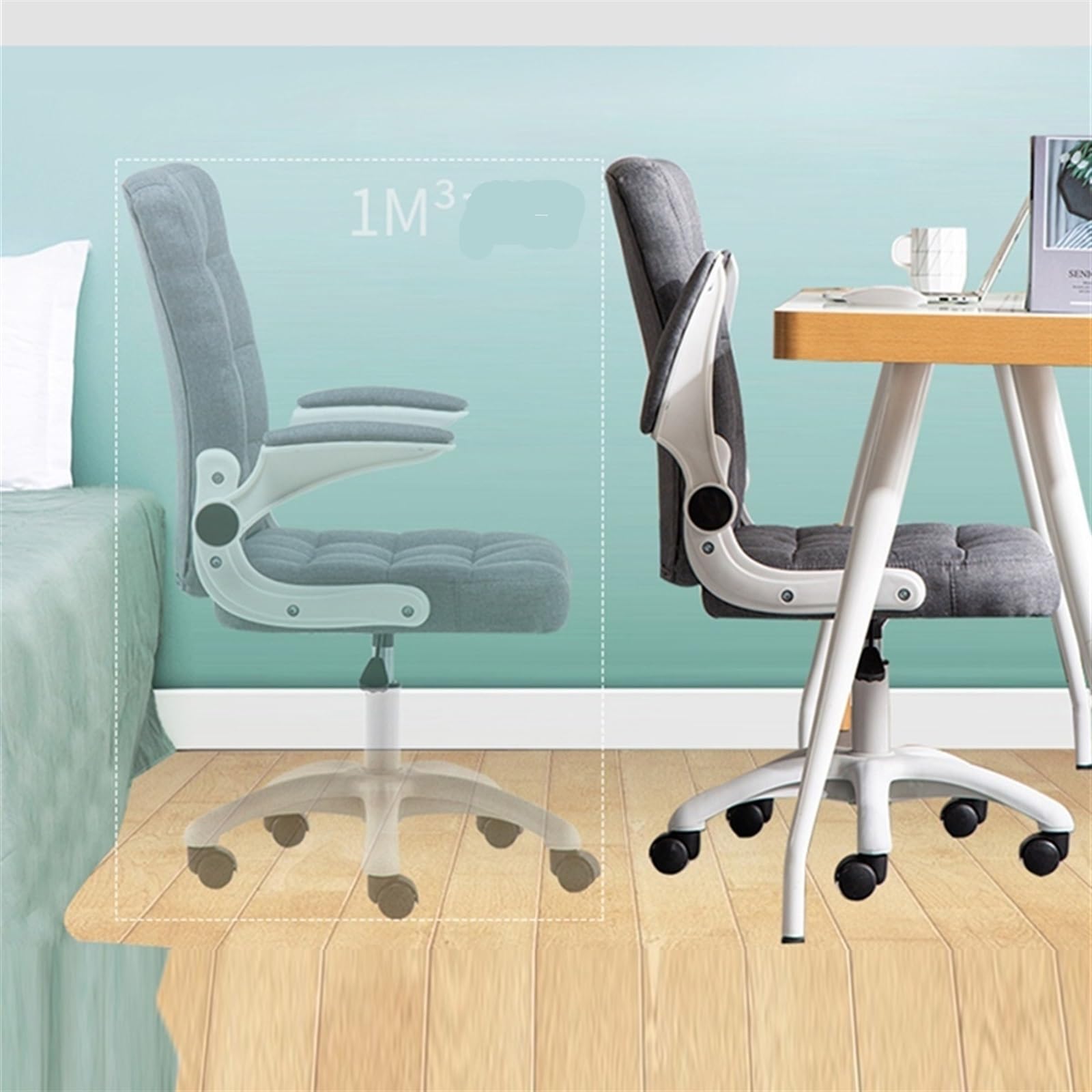 Sedia da ufficio con seduta girevole, braccioli regolabili, tessuto confortevole, schienale medio per casa e studio, design ergonomico per maggiore sostegno e comfort