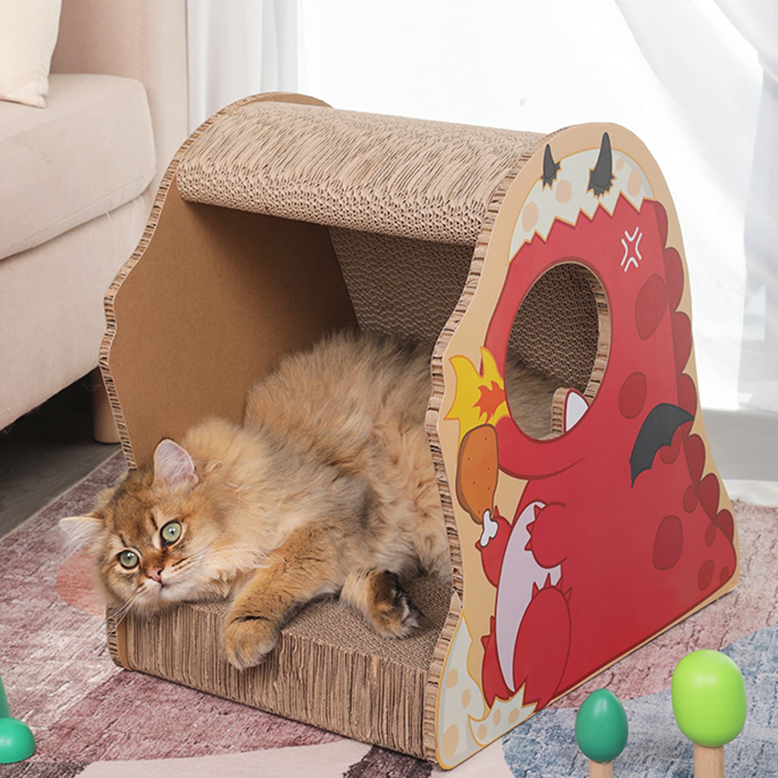Rascador para Gatos de Cartón Protector contra arañazos de Gato y Perro - Afilador de uñas de cartón para Mascotas Más grueso, con capacidad para dormir, duradero (rojo)