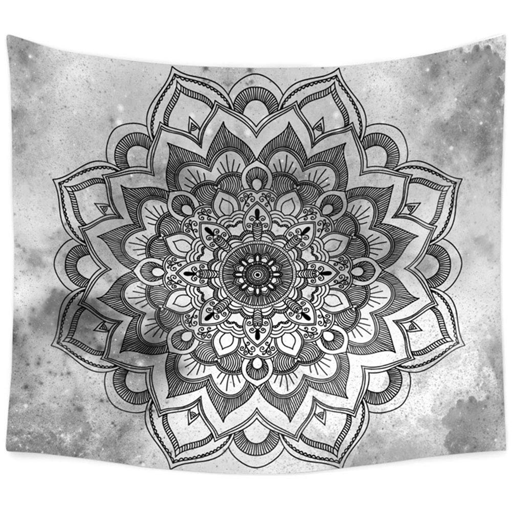 Décoration Mandala Psychédélique Noir et Blanc 130X150cm au Contraste Graphique Saisissant