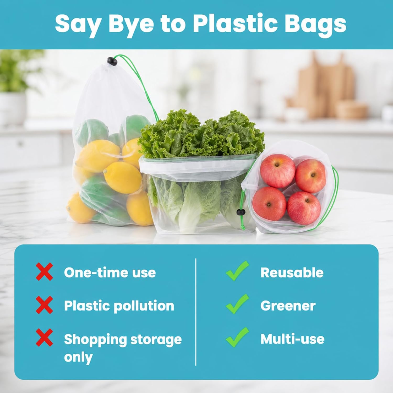 18 Pack Reusable Mesh Produce Bags with Drawstring, 11.8 x25.6 inch | Washable Reusable Vegetables Fruits Bag, See Through Mesh Storage Bags for Fruits Vegetables Fridge Storage