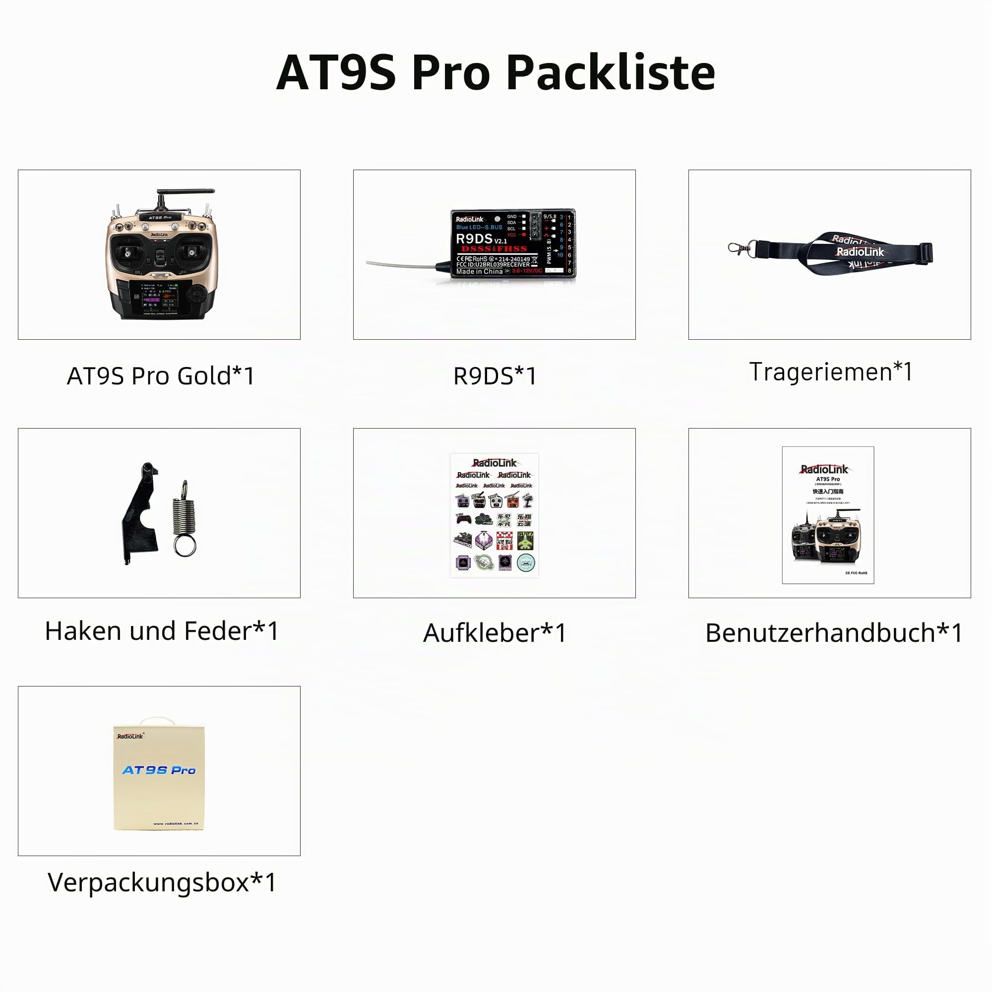 Radiolink AT9S Pro RC Fernsteuerung mit Empfänger, 10/12 Kanäle mit Empfänger-R9DS 2.4 GHz Fernbedienung Sender für RC Drohne Fleugzeug Segelfugzeug Auto Boot(Modus 2 Linke Hand) | Ferngesteuerte Fernsteuerung mit großer Reichweite für RC Flugzeug, FPV-GP