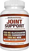 Arazo Nutrition Glucosamine Chondroitin Turmeric Msm Boswellia - Joint Support Supplement for Relief 180 Tablets for Bones, Back, Knees, Hands (180 Tablets)